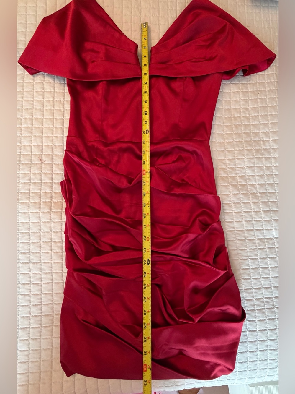 Miss Circle Burgundy/Wine Satin Off-the-Shoulder Ruched Mini Dress – Size XL - Picture 5 of 16